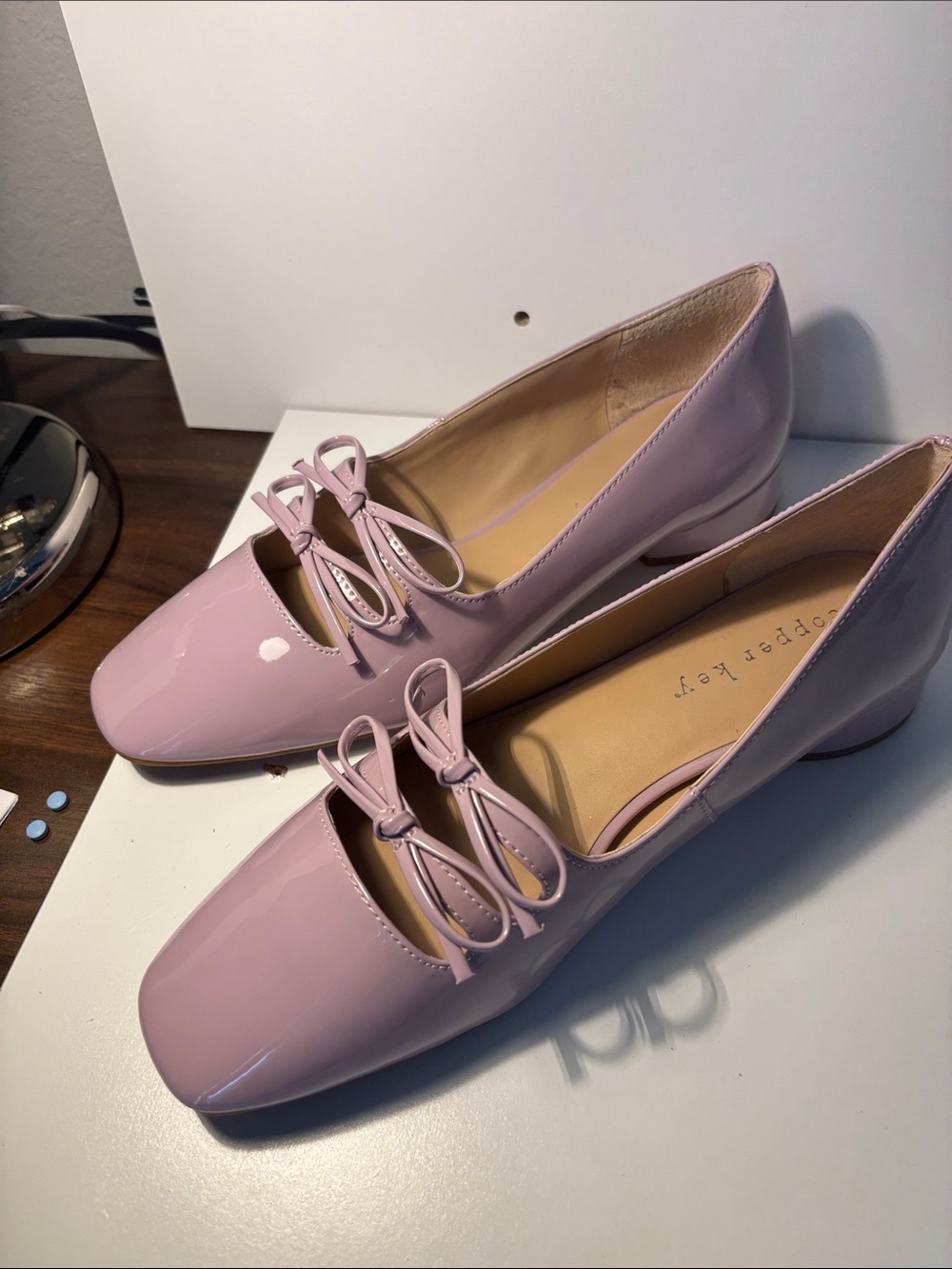 Copper Key Lilac Patent Bow-Trim Flats